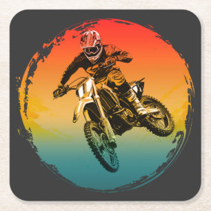 Posavasos Cuadrado De Papel piloto de motocicleta de motocross vintage