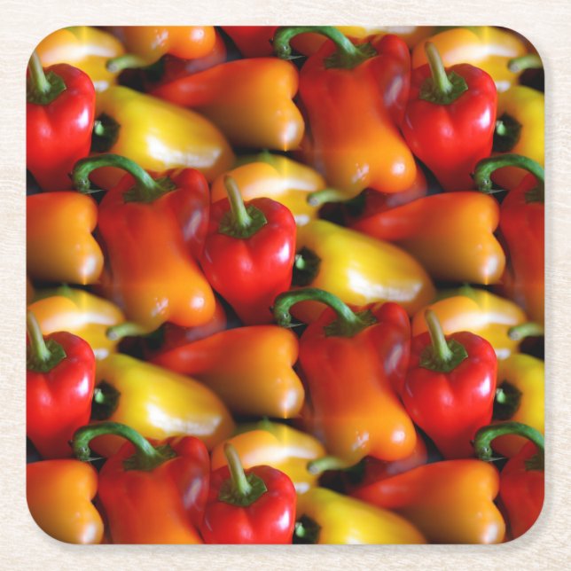 Posavasos Cuadrado De Papel Pimientos rojos y amarillos (Anverso)