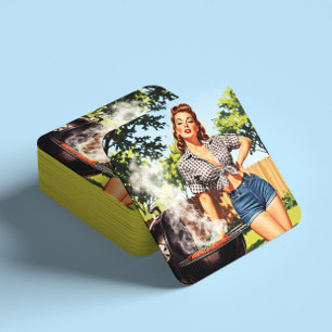 Posavasos Cuadrado De Papel Pin-up de Barbacoa Vintage