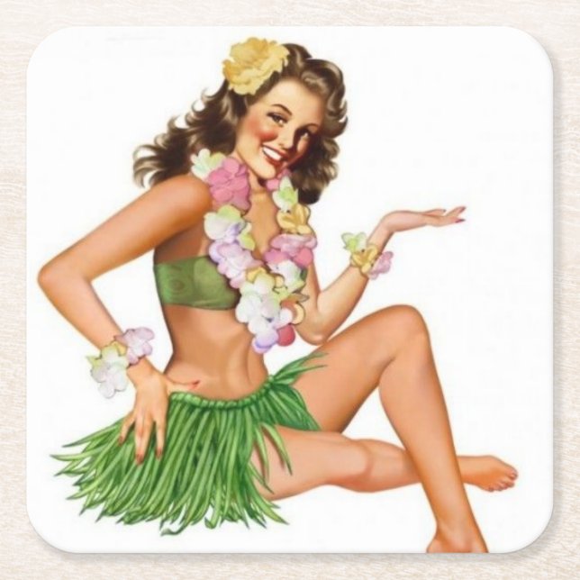 Posavasos Cuadrado De Papel Pin-up retro (Anverso)