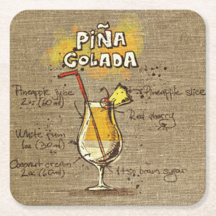 Posavasos Cuadrado De Papel Pina Colada Receta Bar Burlap