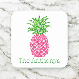 Posavasos Cuadrado De Papel Piña Rosa Personalizada Elegante 