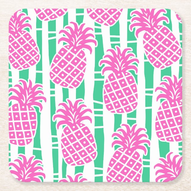Posavasos Cuadrado De Papel Piña Tropical de Bambú (Anverso)