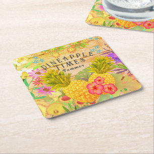 Posavasos Cuadrado De Papel Piñas con flor