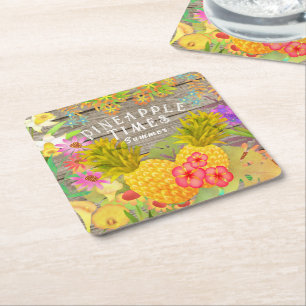 Posavasos Cuadrado De Papel Piñas con flor