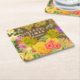 Posavasos Cuadrado De Papel Piñas con Floral