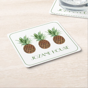 Posavasos Cuadrado De Papel Piñas tropicales de adormidera personalizada