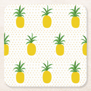 Posavasos Cuadrado De Papel Piñas tropicales de oro