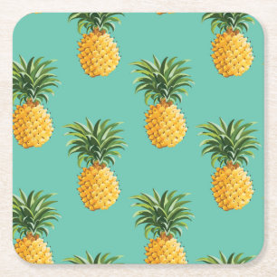 Posavasos Cuadrado De Papel Piñas tropicales en trullo