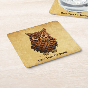 Posavasos Cuadrado De Papel Pine Cone Owl