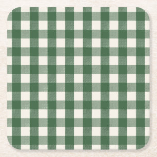 Posavasos Cuadrado De Papel Pine Green Gingham Navidad