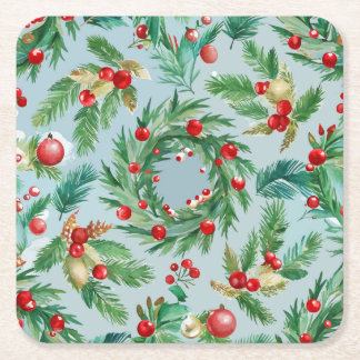 Posavasos Cuadrado De Papel Pine Tree Berry Swirls