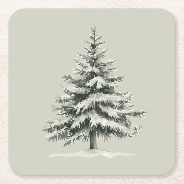 Posavasos Cuadrado De Papel Pine Tree Covered with snow (Anverso)