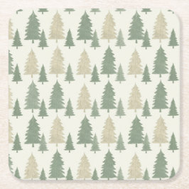 Posavasos Cuadrado De Papel Pine Tree Silhouette Christmas Pattern
