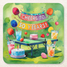 Posavasos Cuadrado De Papel Ping Pong 50 cumpleaños