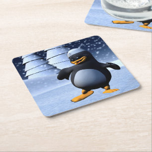 Posavasos Cuadrado De Papel Pingüino bailando