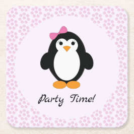 Posavasos Cuadrado De Papel Pingüino Chica de tiempo fiesta