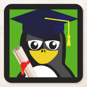 POSAVASOS CUADRADO DE PAPEL PINGÜINO DE GRADUACIÓN