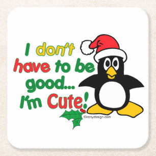Posavasos Cuadrado De Papel ¡Pingüino divertido del navidad soy lindo!