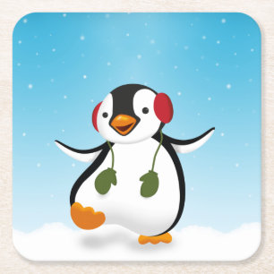 Posavasos Cuadrado De Papel Pingüino divertido lindo del invierno