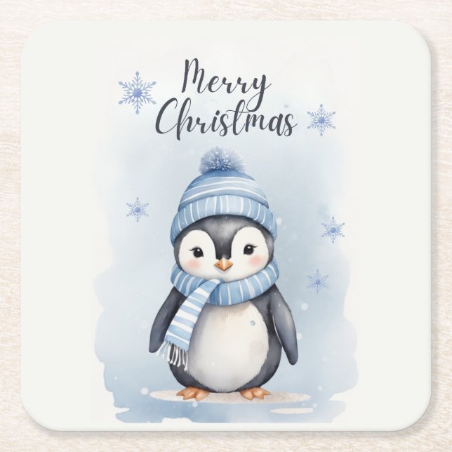 Posavasos Cuadrado De Papel "Pingüino lindo" (Anverso)