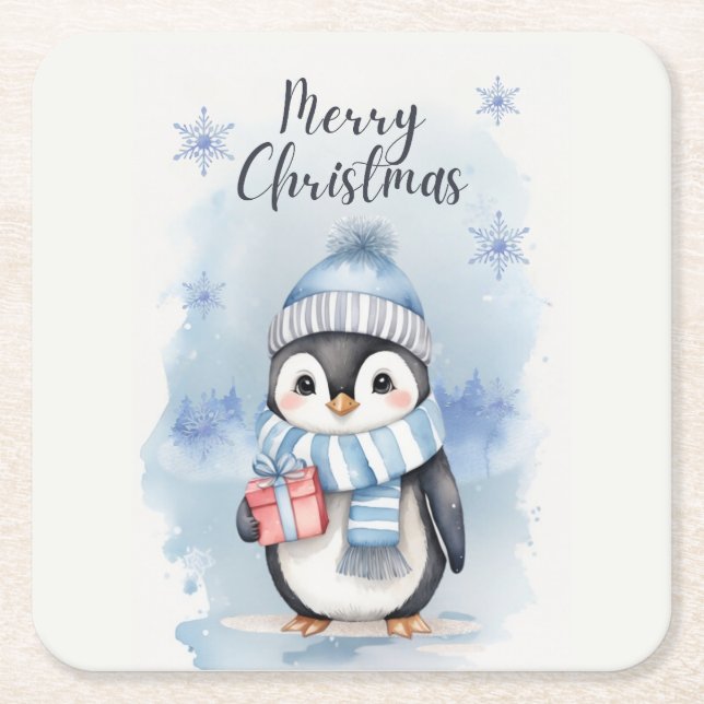 Posavasos Cuadrado De Papel "Pingüino lindo 2" (Anverso)