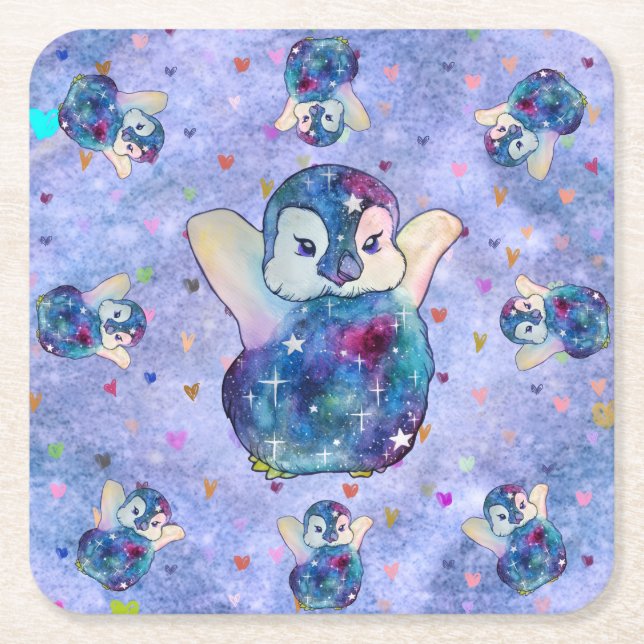 Posavasos Cuadrado De Papel Pingüino llamado Button (Anverso)