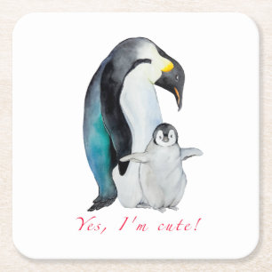 Posavasos Cuadrado De Papel Pingüinos emperadores de acuarela cutánea