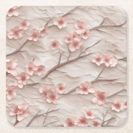 Posavasos Cuadrado De Papel Pink and White Sakura Branches Custom Square Coast