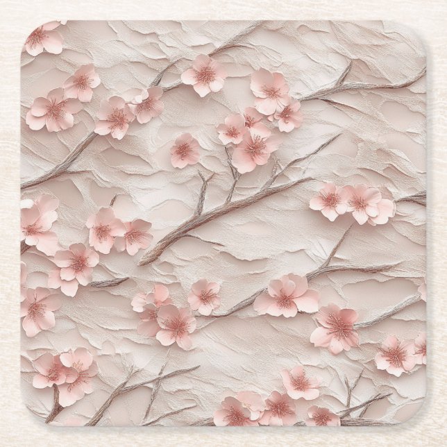 Posavasos Cuadrado De Papel Pink and White Sakura Branches Custom Square Coast (Anverso)