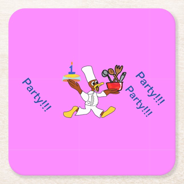 Posavasos Cuadrado De Papel Pink Birthday Party  (Anverso)