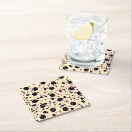 Posavasos Cuadrado De Papel Pink & Black Polka Dot Glam Pattern