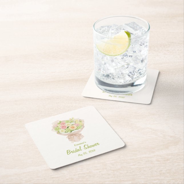 Posavasos Cuadrado De Papel pink bouquet Bridal Shower (In situ)