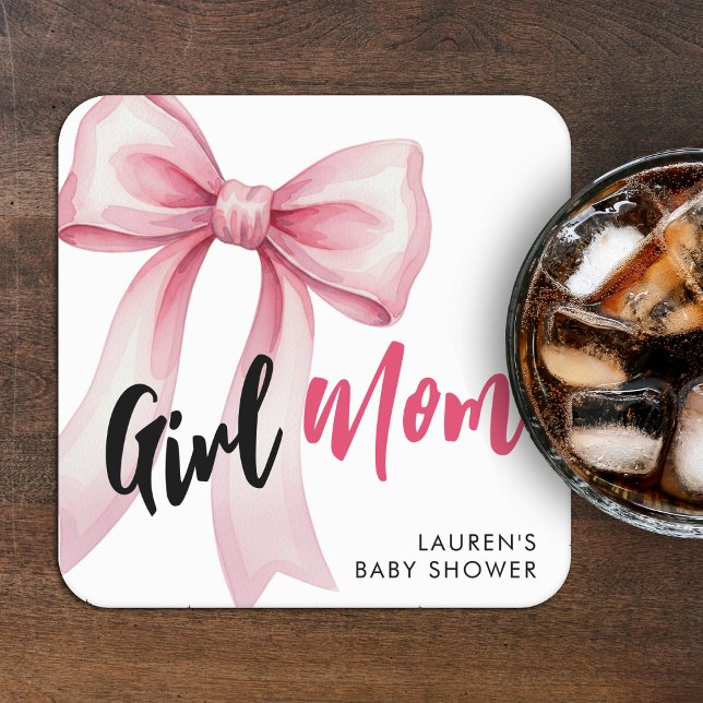 Posavasos Cuadrado De Papel Pink Bow Girl Mom Ribbon Cute Baby Shower (Subido por el creador)