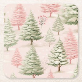 Posavasos Cuadrado De Papel Pink Christmas Paper Coaster