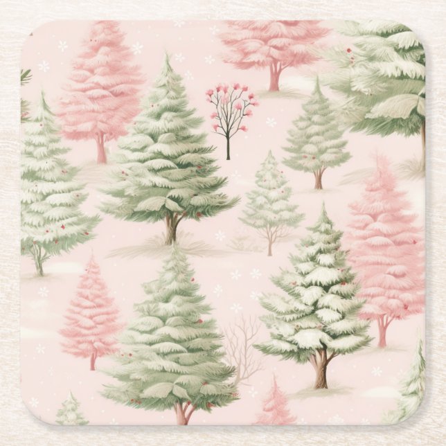 Posavasos Cuadrado De Papel Pink Christmas Paper Coaster (Anverso)