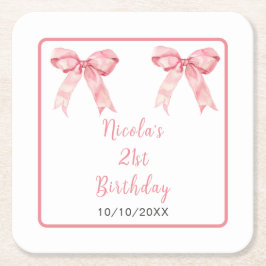 Posavasos Cuadrado De Papel Pink Coquette Bow Birthday Party