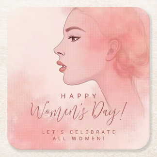 Posavasos Cuadrado De Papel Pink Delicate Minimalist Woman Happy Women's Day