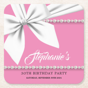 Posavasos Cuadrado De Papel Pink Elegant Tiffany Pearls Fiesta Tableware