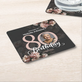 Posavasos Cuadrado De Papel Pink Floral 80th Birthday