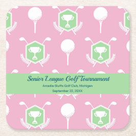 Posavasos Cuadrado De Papel Pink & Green - Golf League Party Plate