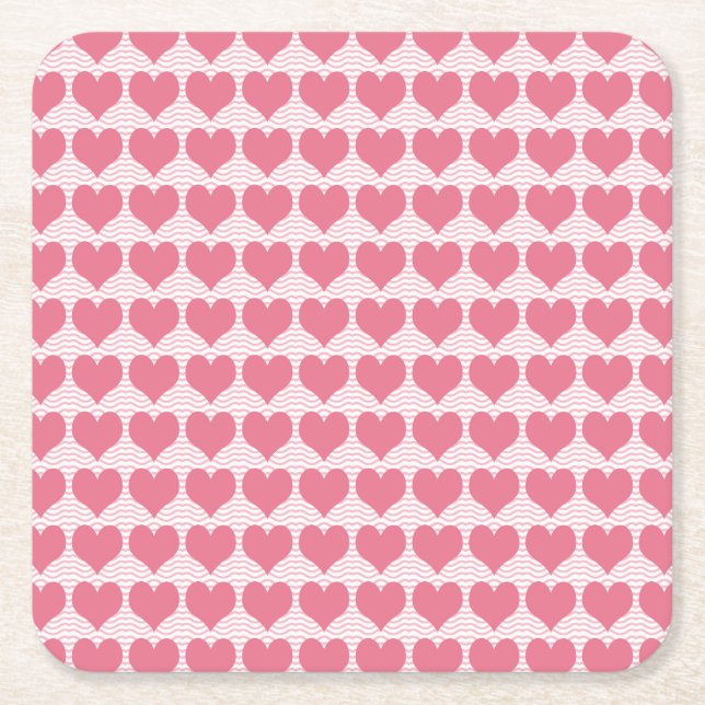 Posavasos Cuadrado De Papel Pink Hearts Seamless Pattern (Anverso)