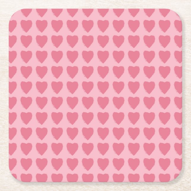 Posavasos Cuadrado De Papel Pink Hearts Seamless Pattern (Anverso)