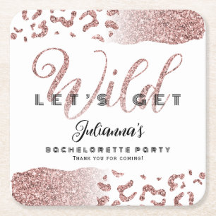 Posavasos Cuadrado De Papel Pink Let's get Wild Animal Print Bachelorette Bach
