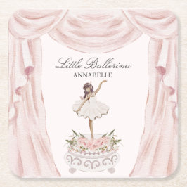 Posavasos Cuadrado De Papel Pink Little Ballerina Baby Shower o Cumpleaños