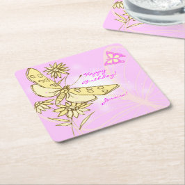 Posavasos Cuadrado De Papel Pink Peach Butterfly