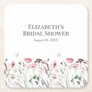 Posavasos Cuadrado De Papel Pink Poppy Meadow British Shower