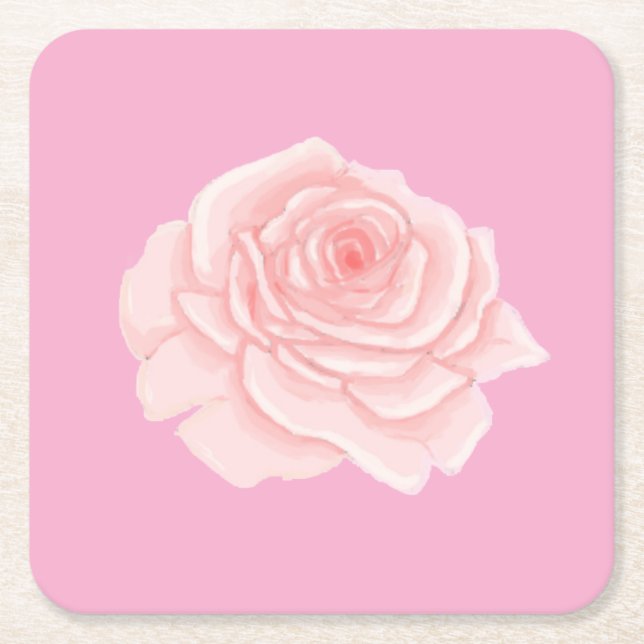 Posavasos Cuadrado De Papel Pink rose (Anverso)