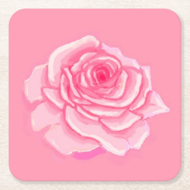 Posavasos Cuadrado De Papel Pink roses (Anverso)