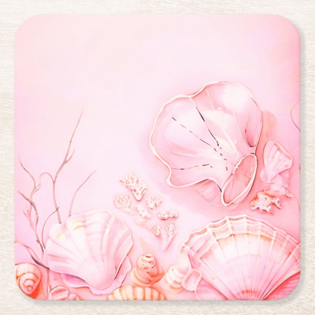 Posavasos Cuadrado De Papel Pink Seashell Dark (Anverso)